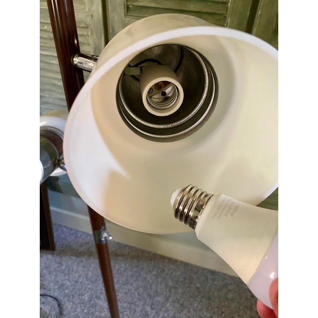 Mid-Century Modern Vintage 1960s Midcentury 3-Light Floor Lamp Attributed to Gerald Thurston for Lightolier ~ Silver and Brown Floor Lamp With 3-Way Switch For Sale - Image 3 of 14