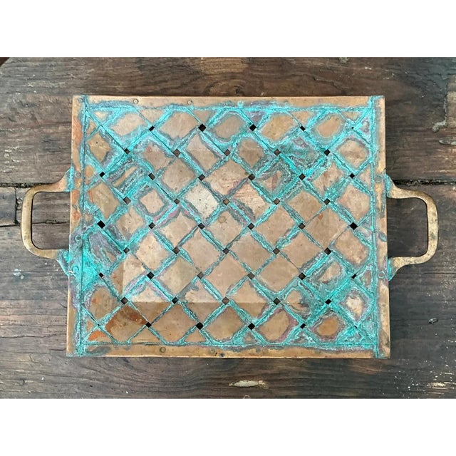 Mid-Century Modern Vintage Patinated Copper Lattice Tray For Sale - Image 3 of 12