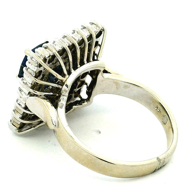 Vintage Sapphire & Diamond Square Cluster Ring in 14k White Gold, Size 7 For Sale - Image 10 of 13