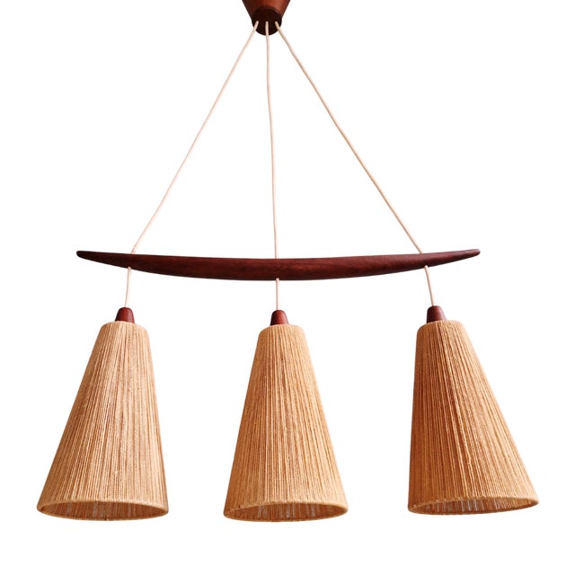 Mid-Century Teak and Sisal Rope Chandelier from Temde, 1960s For Sale