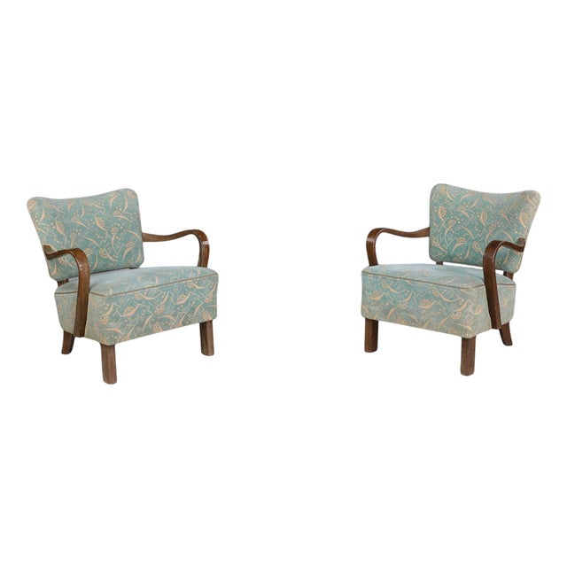 Bentwood Armchairs with Original Antonín Kybal Upholstery attributed to Jindřich Halabala, 1930s, Set of 2 For Sale