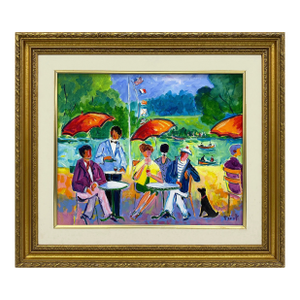 Jean Claude Picot, Detente Au Bord Du Lac (Framed Original Painting on Canvas)