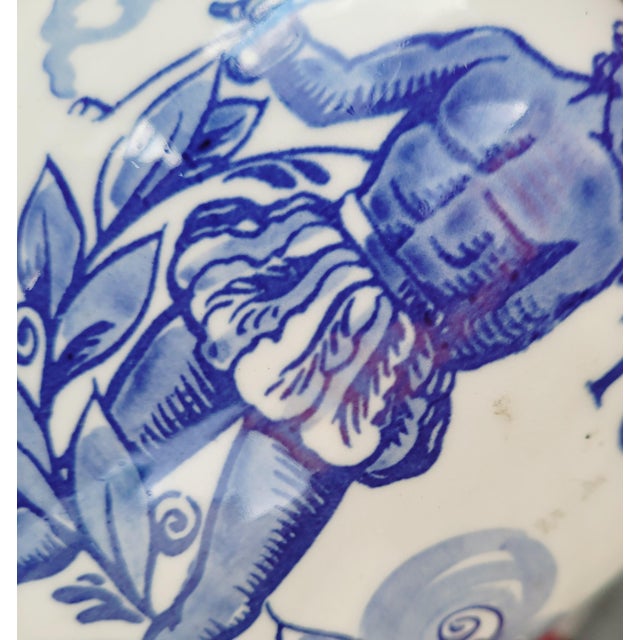 Mid-Century Dutch Hand-Painted Delft Blue Tobacco Jar with Brass Lid, Holland, 1960s For Sale - Image 11 of 17