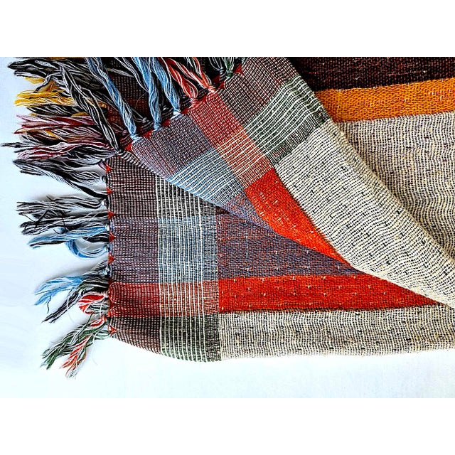 Mid-Century Modern Hand Woven Color Block Silk/Wool Throw by Neeru Kumar for Pavo For Sale - Image 3 of 11