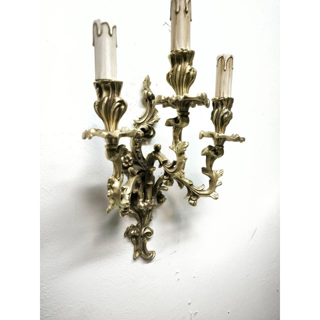 Antique Three-Light Bronze Wall Lamp, 1890s For Sale - Image 16 of 18