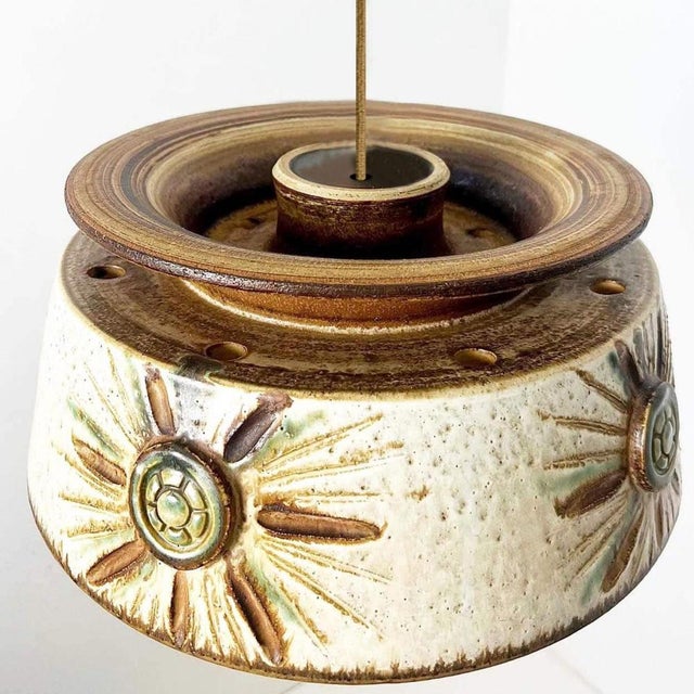 Beige Taupe Green Ceramic Pendant Lights from Axella, Denmark, 1970s, Set of 2 For Sale - Image 8 of 12