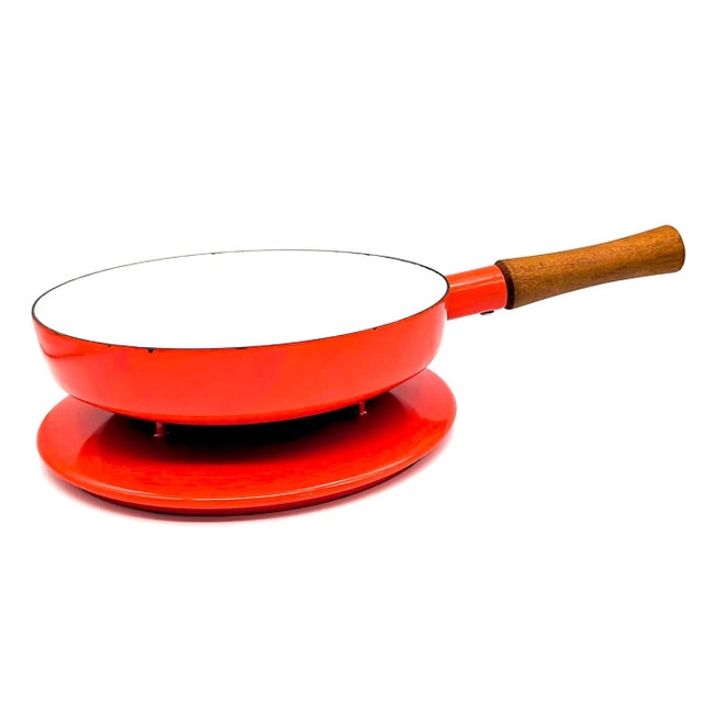 Red Vintage Dansk Kobenstyle Red Enamel Skillet Pan and Lid Designed by Jens Quistgaard For Sale - Image 8 of 12
