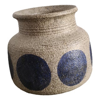 Mid-Century Modern Stoneware Vase with Cobalt Blue Polka Dots, 1960 For Sale