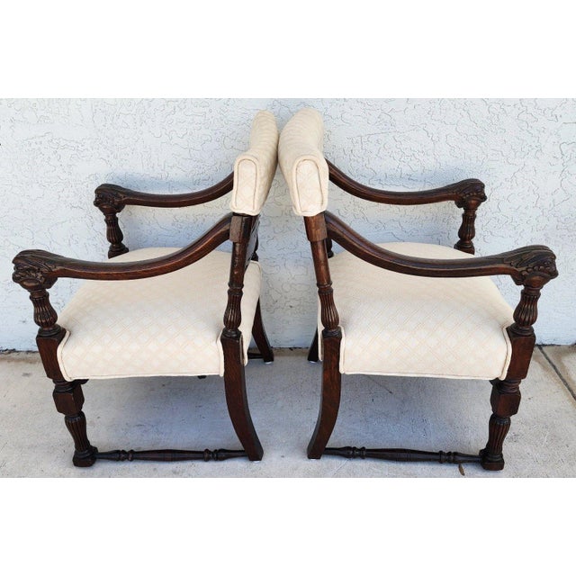 Brown Chinoiserie Foo Dog Armchairs Pair Mid Century For Sale - Image 8 of 18