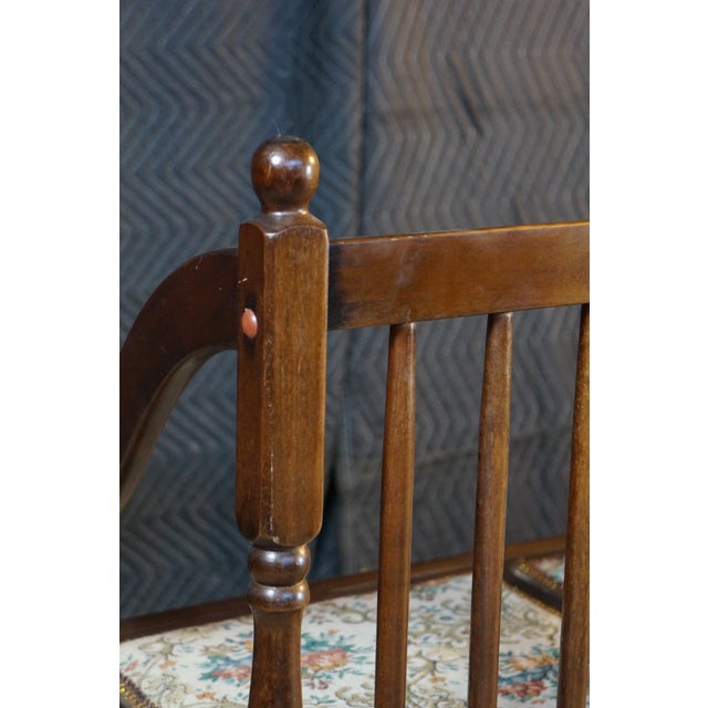 Vintage American Country Farmhouse Mahogany Settee Bench Needlepoint Seat For Sale - Image 14 of 17