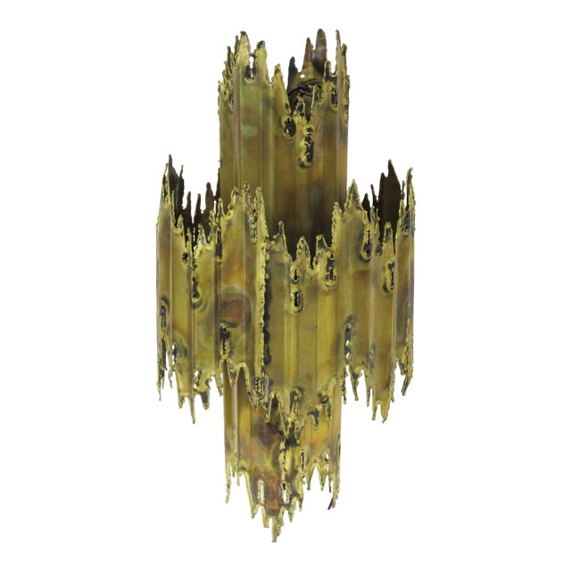 Brutalist Torch Cut Brass Mid Century Chandelier by Feldman For Sale