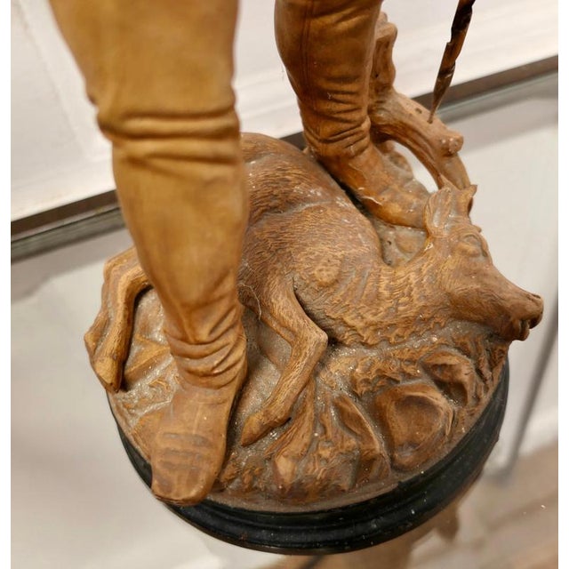 Wood Black Forest Huntsmen Pottery Figures, 1800s, Set of 2 For Sale - Image 7 of 9