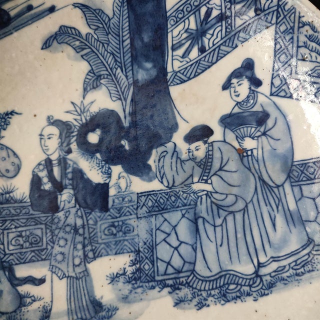 Chinese Ceramic Plate,Blue and White Porcelain Plate Hand Painted Figures Story Pattern For Sale - Image 9 of 10