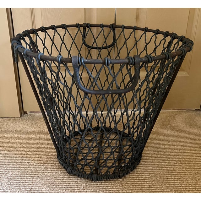 Large Antique Early 20th Century Heavy Gauge Industrial Wire Work Basket With Handles for Garden or Hearth For Sale - Image 12 of 17