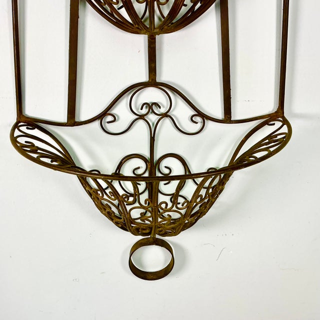 1950s 1950s Vintage Italian Mediterranean Boho Chic 2 Tier Ironwork Jardinere Planter, Wall Mounted. For Sale - Image 5 of 14