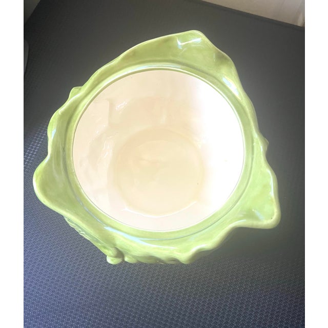 Small Cabbage Design Ceramic Covered Green Serving Dish in Excellent Condition For Sale - Image 4 of 8
