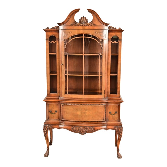 Berkey & Gay Antique Georgian Burled Walnut Breakfront Bookcase Cabinet, Circa 1920s For Sale