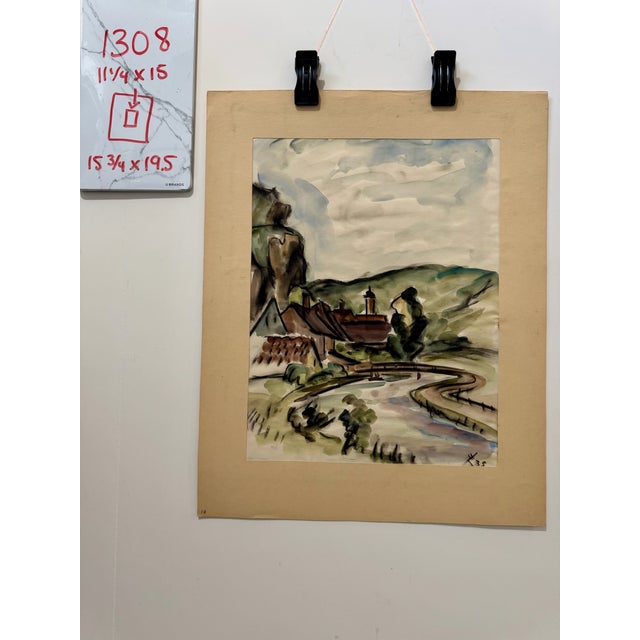 Henry Emil Salloch Original Watercolor on Paper European River Valley, 1935. For Sale In Atlanta - Image 6 of 6