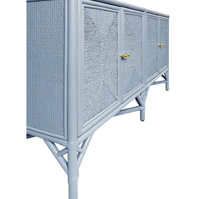 Worlds Away Matthew Izzo Home - Eleanor Light Blue Rattan and Rope Four Door Buffet Cabinet For Sale - Image 4 of 11