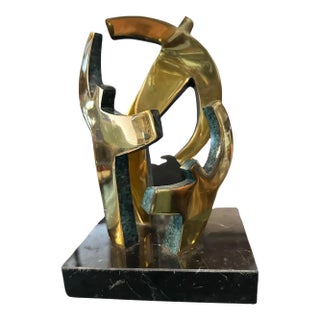 1990s Modernist Gilded Bronze and Marble Sculpture by Gaudio For Sale