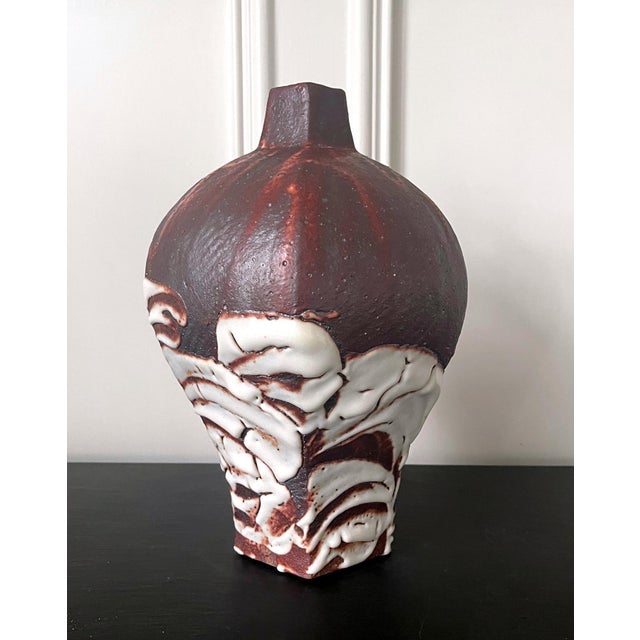 An impressive stoneware bottle form vase by contemporary Japanese studio potter Ken Matsuzaki (1950-) circa 2010s. The...