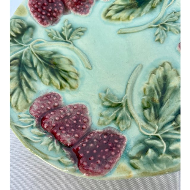 Ceramic Antique French Majolica Decorative Strawberry Plate For Sale - Image 7 of 10