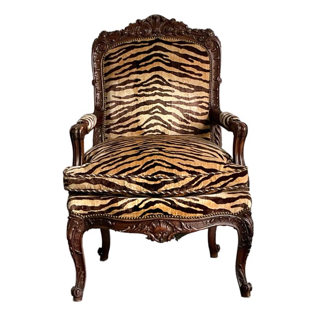 Vintage Hand Carved Scalamandre Fauteuil Chair For Sale