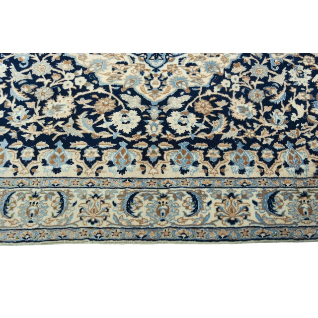 Hand-Knotted Nain 9la Oriental Rug 195 X 120 Cm Fine Wool & Silk, Medallion, Blue-Beige For Sale - Image 9 of 13