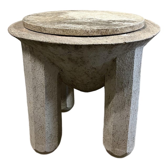 Brutalist Stone Concrete Outdoor Table Pedestal Form For Sale