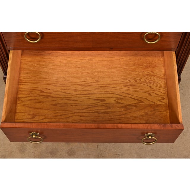 Wood 1960s Baker Furniture French Regency Louis XVI Cherry Wood Highboy Dresser or Lingerie Chest, Newly Refinished For Sale - Image 7 of 13