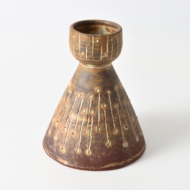 Brown German Studio Pottery Candleholder from Margarethenhöhe, 1960s For Sale - Image 8 of 8