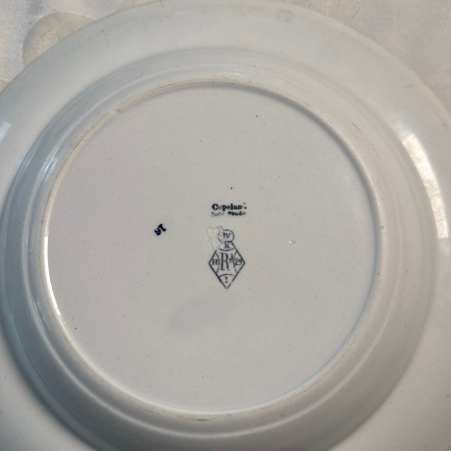 Spode Circa 1857 - 80 Spode Copeland Blue Transferware Rimmed Soup Bowl Lace Border Cottage Richmond Views For Sale - Image 4 of 5