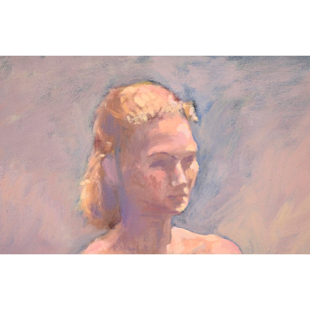 American Blonde Nude Leaning on a Stool in Oil on Canvas by George Wishon For Sale - Image 3 of 7