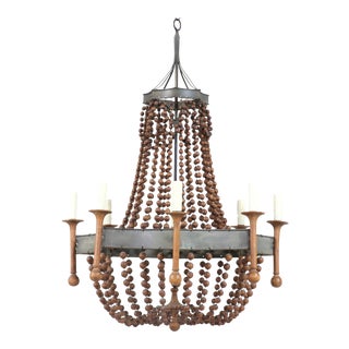 Spanish Vintage Wood Beaded Chandelier For Sale