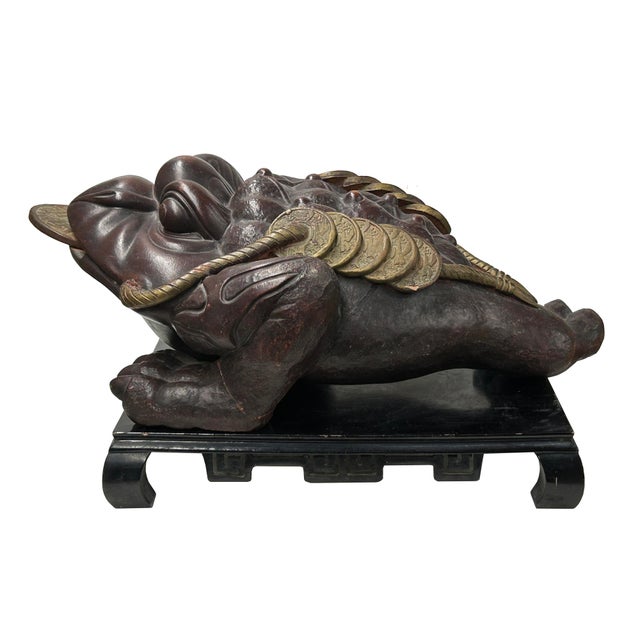 Vintage Chinese Brown Metal Toad Frog Coins FengShui Figures For Sale - Image 10 of 16