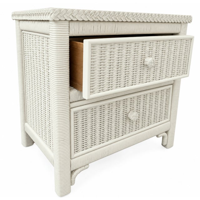 Vintage Henry Link Wicker Nightstands – Pair, Braided Rattan Detail For Sale In West Palm - Image 6 of 8