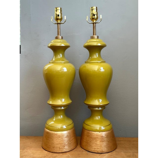 Vintage Gilt Tipped Painted Glass Lamps - A Pair For Sale - Image 9 of 16