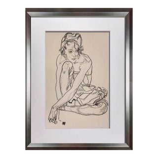 Egon Schiele Lithograph "Woman Crouching" Limited Ed. *Rare Find W/Frame For Sale