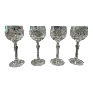 Set of 4 Crystal Hock Wine Glasses in Vinyard Grape Pattern by Bayel French Crystal, 1980s