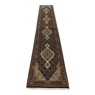 Tabriz Mahi Runner 2’8” X 14’3” Black Wool Traditional Hand-Knotted Rug For Sale