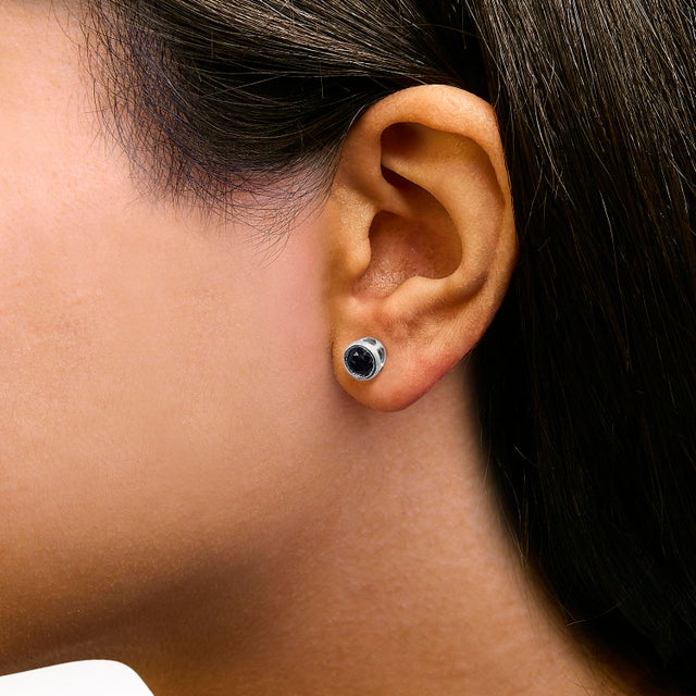 .925 Sterling Silver 1 1/4 Cttw Round Brilliant-Cut Black Diamond Bezel-Set Stud Earrings with Screw Backs, A Pair For Sale - Image 4 of 5