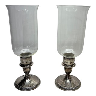 Cartier Sterling Candleholder With Hurricane Globe - a Pair For Sale