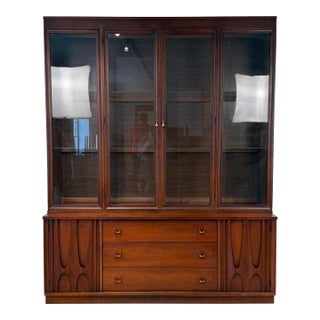 Mid Century Modern Broyhill Brasilia Walnut Two-Piece Hutch For Sale