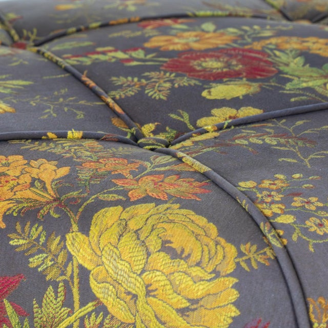 Brown Late 20th Century Traditional Large Octagon Ottoman With Floral Tapestry Button Tufted Cushion Top For Sale - Image 8 of 17