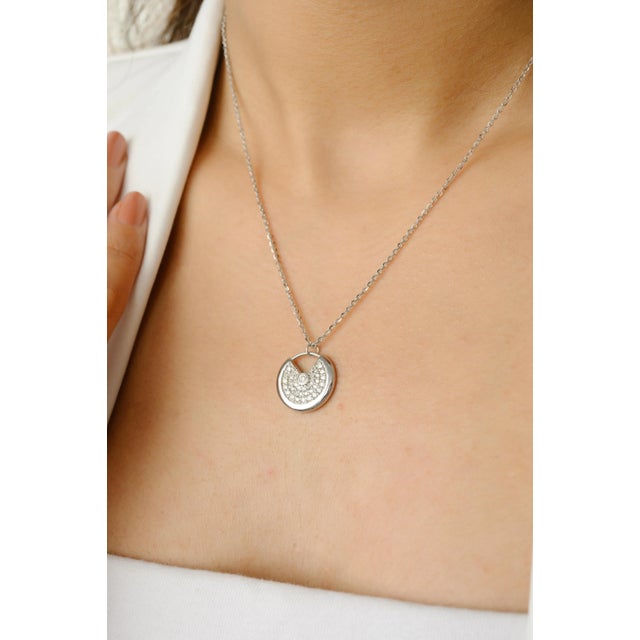 Art Deco Natural Diamond Round Disc Modern Pendant Necklace for Women in 14k Gold- A Pair For Sale - Image 3 of 10