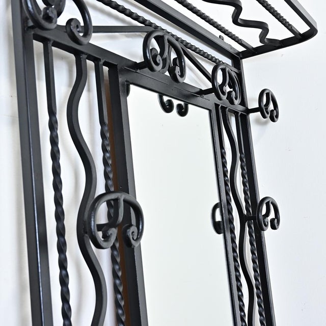 French Art Deco Wrought Iron Hall Tree with Mirror For Sale - Image 4 of 13