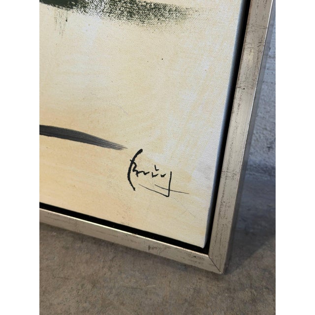Modern Two Men Painting Art Canvas Vintage Mid-Century Modern For Sale - Image 3 of 10