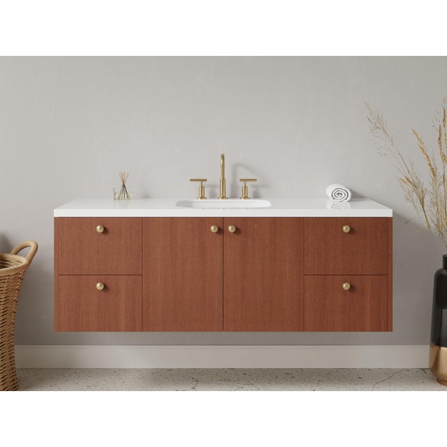 Floating Bathroom Vanity - 48" Width - Natural Wood Veneer - Handcrafted in Brooklyn, Ny For Sale - Image 4 of 10
