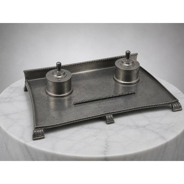 Art Deco Pewter Double Inkwell by C. G. Hallberg, Sweden, 1931 For Sale - Image 6 of 9