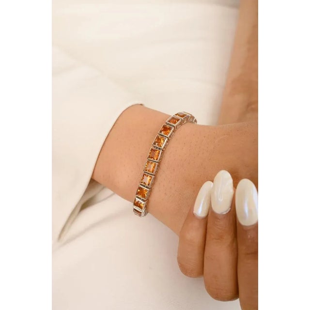 Not Yet Made - Made To Order 16.03 Ctw Square Cut Citrine Tennis Bracelet Made in Solid 14k White Gold For Sale - Image 5 of 10